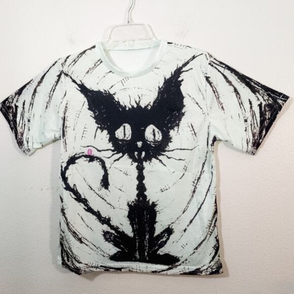 New Crazy cat graphic t-shirt tee M/L - Picture 1 of 3